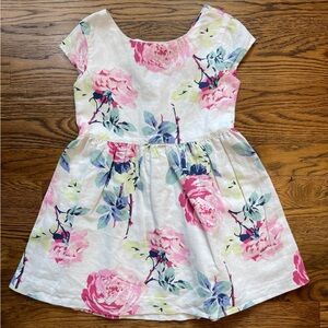 Gap Kids Cotton Linen Cap Sleeve Fully Lined Back Cutout Floral Dress 4-5